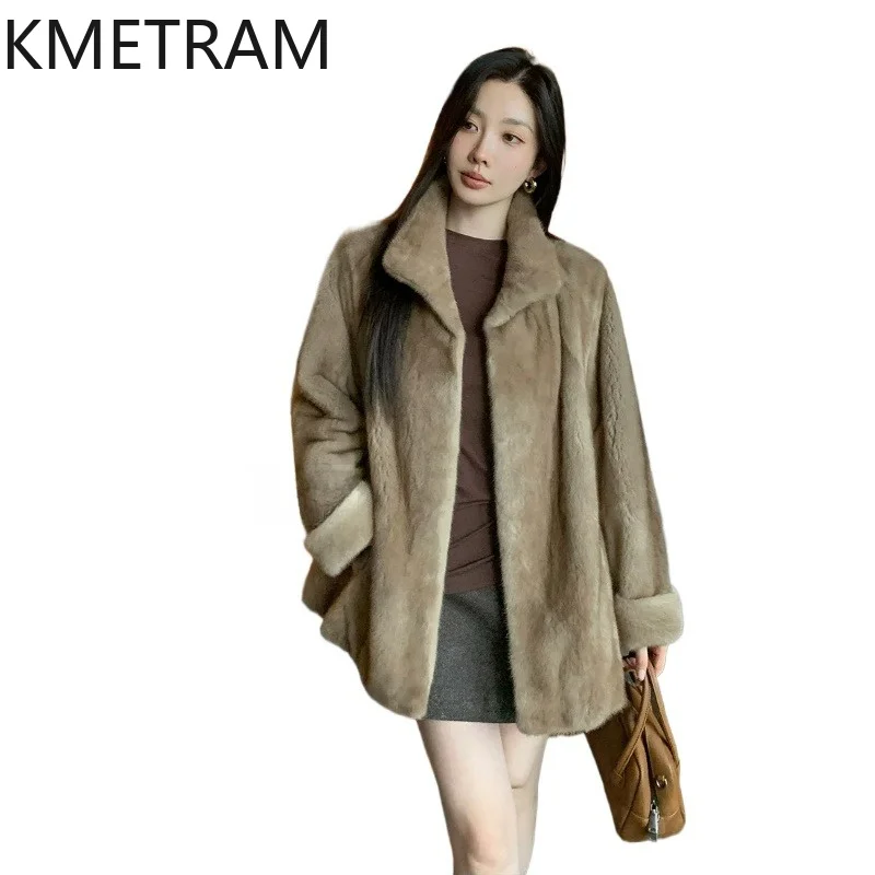 KMETRAM Natural Purple Label Velvet Mink Fur Jacket Women Winter Lapel Fur Coat Fashion Warm Coats Woman Clothing 72cm 2026 шуба