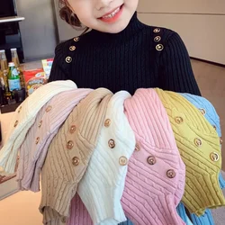 Sweaters New Children Clothing High Collar Baby Knitting Girls Sweater Autumn Versatile Undershirt Soild Striped Sweet