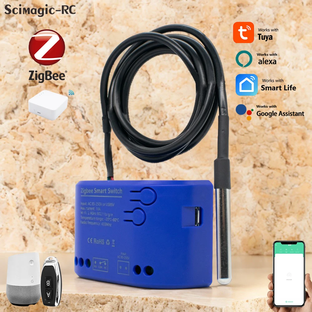 

Zigbee Tuya Умный температурный переключатель 2000 Вт Мониторинг энергопотребления Термостат совместим с Alexa Google Home Умный переключатель