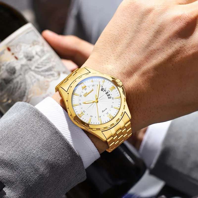 CHENXI брендовые золотые мужские часы, модные деловые водонепроницаемые кварцевые наручные часы с календарем, мужские часы, ремешок для часов из нержавеющей стали