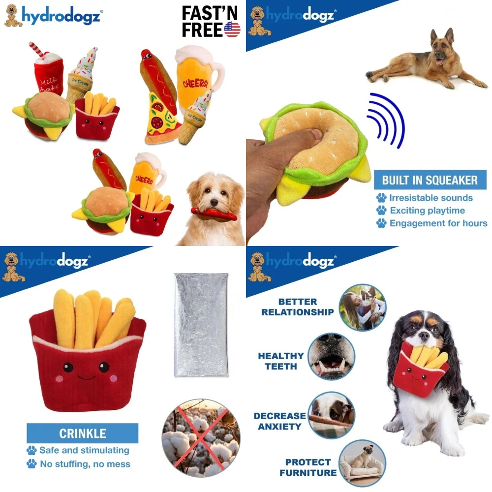 

4 Pack Plush Dog Chew Toys Set Squeaky Soft Puppy Aggressive Chewing Resistant Durable Interactive Pet Toys for Small Medium