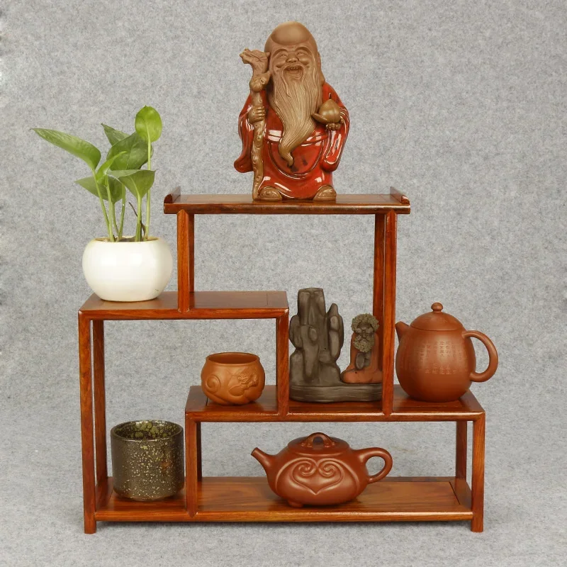 Premium Log Small Display Rack for Purple Sand Teapot Eco-Friendly Mahogany Tabletop Tea Set Shelf Quality Furniture