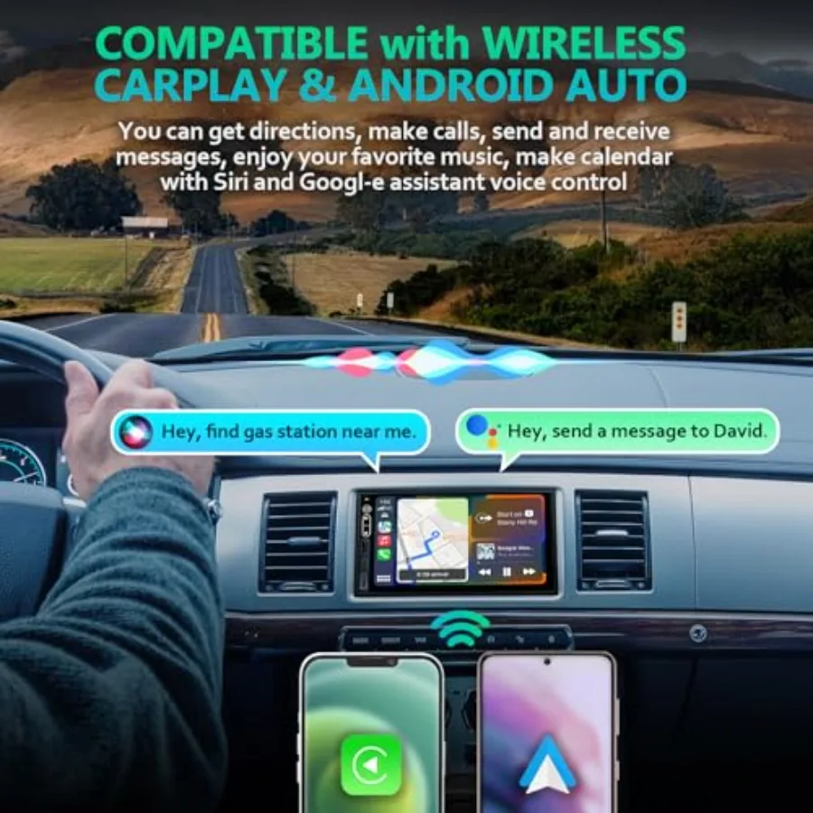 Double Din Car Stereo Compatible with Wirel Apple Carplay, Android Auto - 7