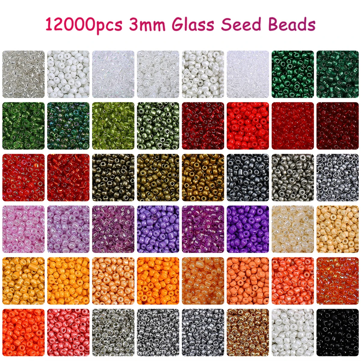 12000 piezas de cuentas redondas de vidrio de 3 mm, kits de cuentas sueltas para hacer pulseras y collares hechos a mano, regalos para Navidad, Halloween y festividades.