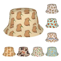 Unisex Bucket Hat Capybara Leaf Eat Your Greens Getaway Headwear Foldable Outdoor Fishing Caps Animal Boonie Hat Birthday Gifts