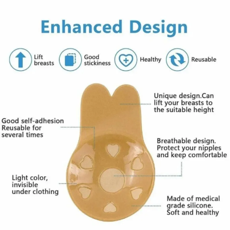 Reusable Lift Up Invisable Bra Tape  Silicone Stickers Breathable Invisib Stickers Breast Rabbit Ears Lift Breast Stickers