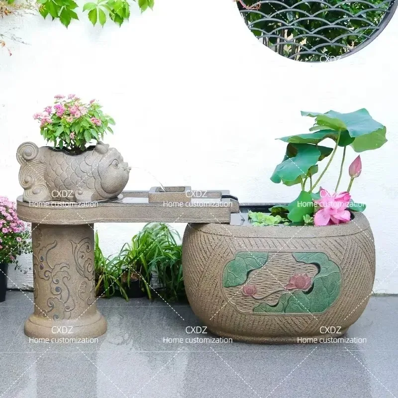 New Chinese Style Outdoor Fish Pond Circulating Water Fountain Garden Terrace Decoration Landscaping Water Feature Ornament