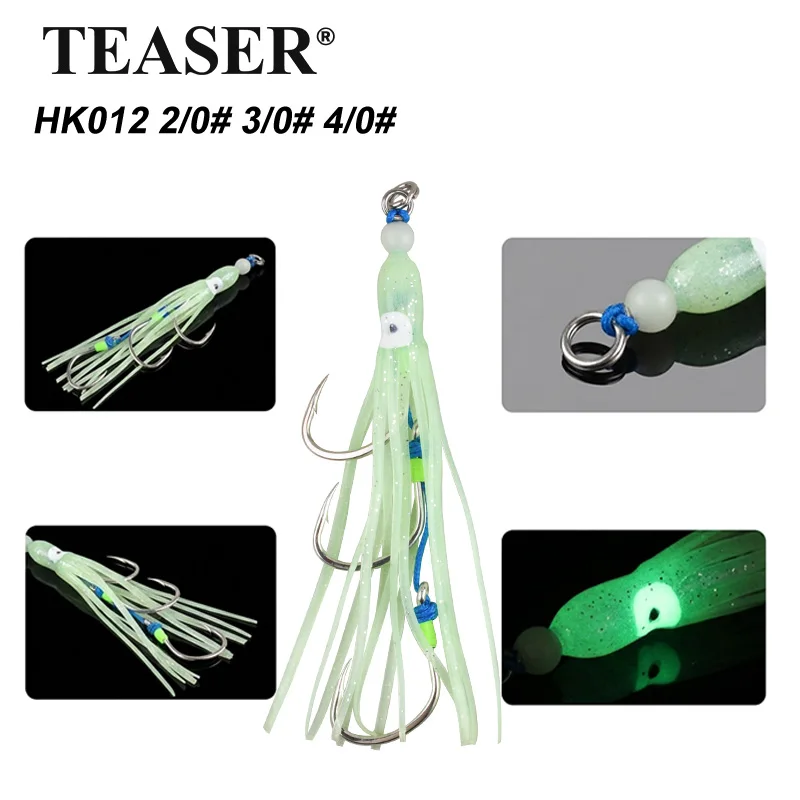 TEASER 1 teil/beutel HK012 2/0 3/0 4/0 Langsam Jig Haken Triple Assist Angelhaken Set Salzwasser High Carbon Stahl Tintenfisch Jig Angelhaken
