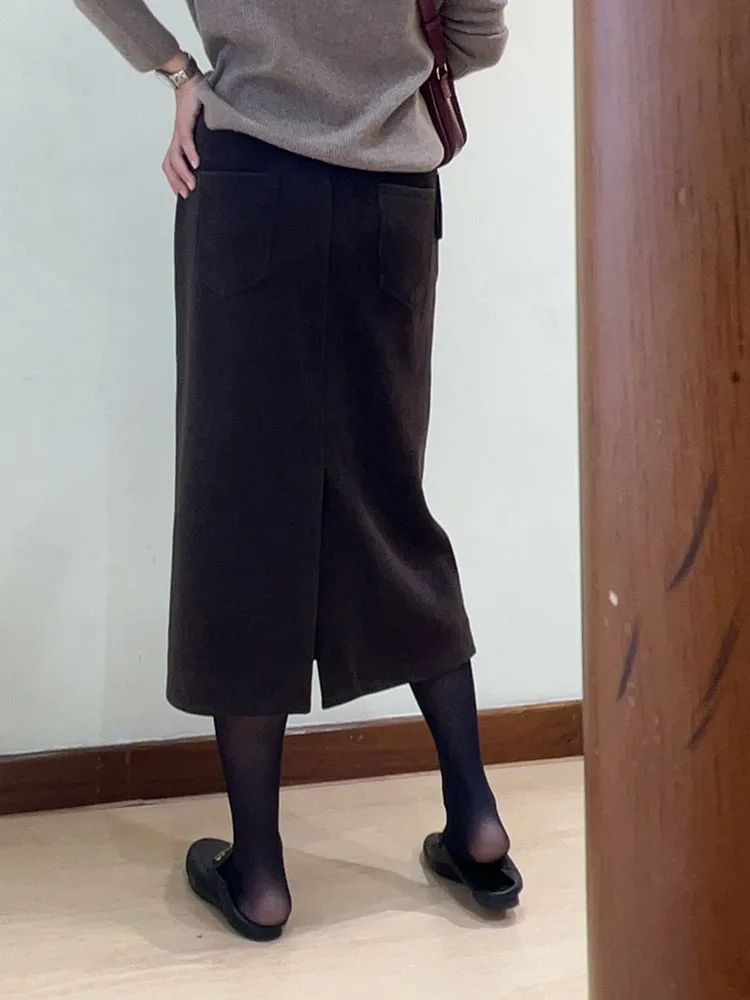 

Эластичная хлопковая вельветовая юбка с высокой талией, прямая юбка-трапеция для женщин, весна-осень-зима, средней длины, миди-юбка