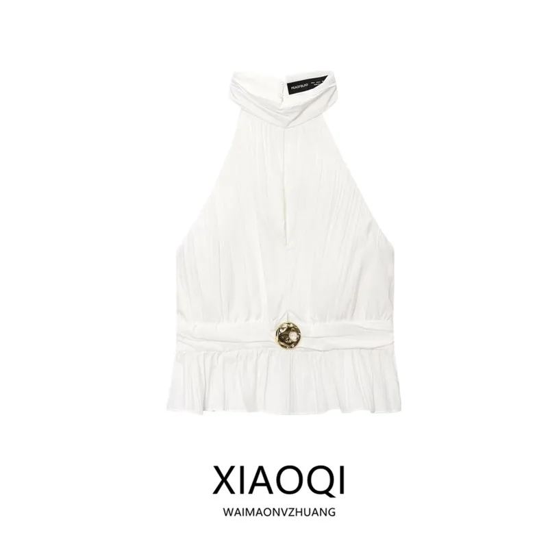 Top de Mujer con Cuello Pado a la Moda, Nuevo Modelo de Verano, Diseño E, Ceco sin Espalda, Ajuste Hoado, Larg...