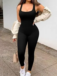 Women's shapewear jumpsuit slim fit square neck sleeveless summer jumpsuit ribbed yoga suit sports outdoor casual clothing