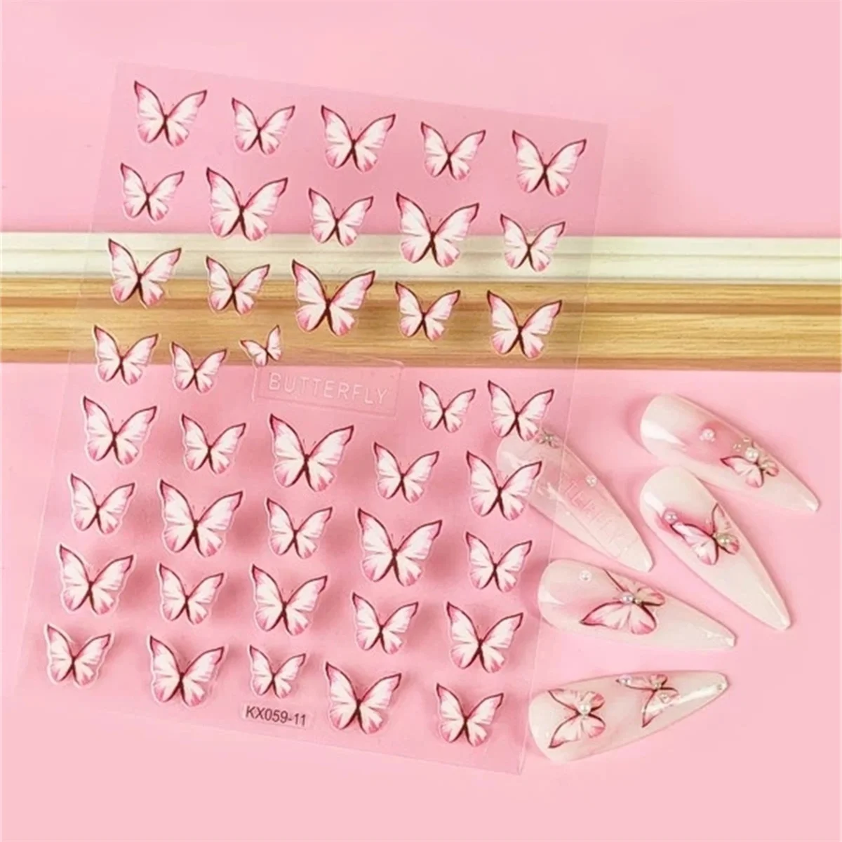 Adesivos de borboleta gradiente rosa e branco para nail art, estilo kawaii, transferência adesiva, decorações, decalques, diy, 1pcs, 5d