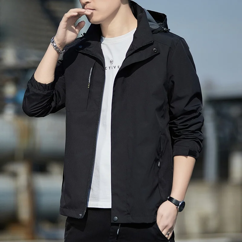 

Casual Loose Fit Men's Jaet Bla Trendy Autumn New Sle Youthful Polyester Windproof Zipper Decorated Outerwear