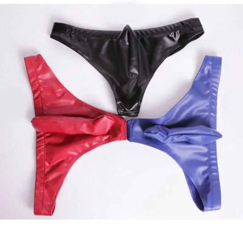 Sexy Men PU Latex Shiny U Convex Briefs Sexy Lingerie G-string Gay Latex Low Rise Micro Mini Bikini Gay Wear