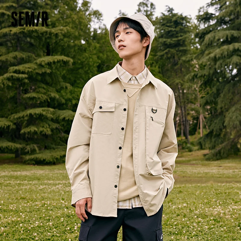 SEMIR-Chemise à Manches sulfpour Homme, Asymétrique, Sac à Outils, Confortable, Streetwear, Automne 2023