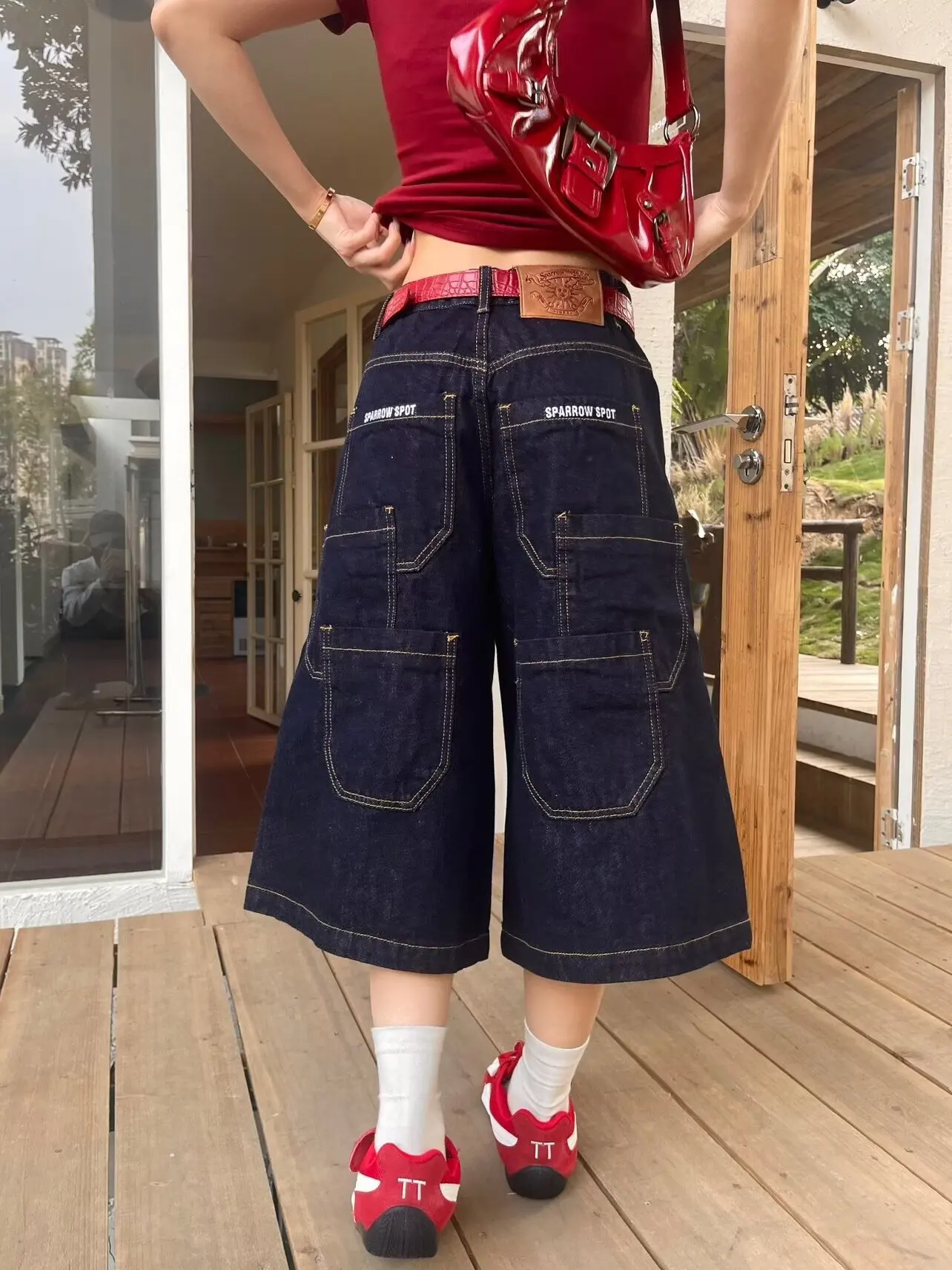High Quality American Retro Splicing Wide Leg Jeans Women's Summer New Loose Fit Seven-Foot Pants Orts Casual High Waist Denim