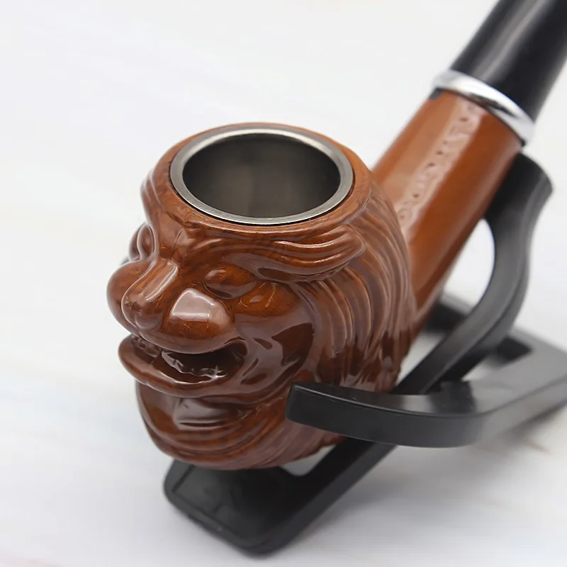 Lion Resin Pipe Chimney Double Filter Long Smoking Pipes Herb Tobacco Pipe Cigar Narguile Grinder Smoke Mouthpiece