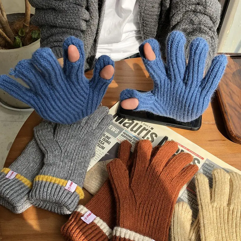 

Kawaii Knitted Gloves Fashion Women Winter Warm Riding Gloves Fluffy Work Gloves Pure Color Touch Screen Weave Mittens