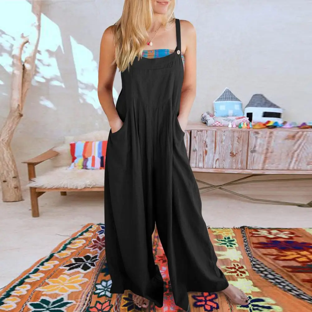 

2023 Summer High Waist Women Jumpsuits Vintage Floral Print Pockets Lady Female Casual Loose Wide Leg Overalls Jumpsuit