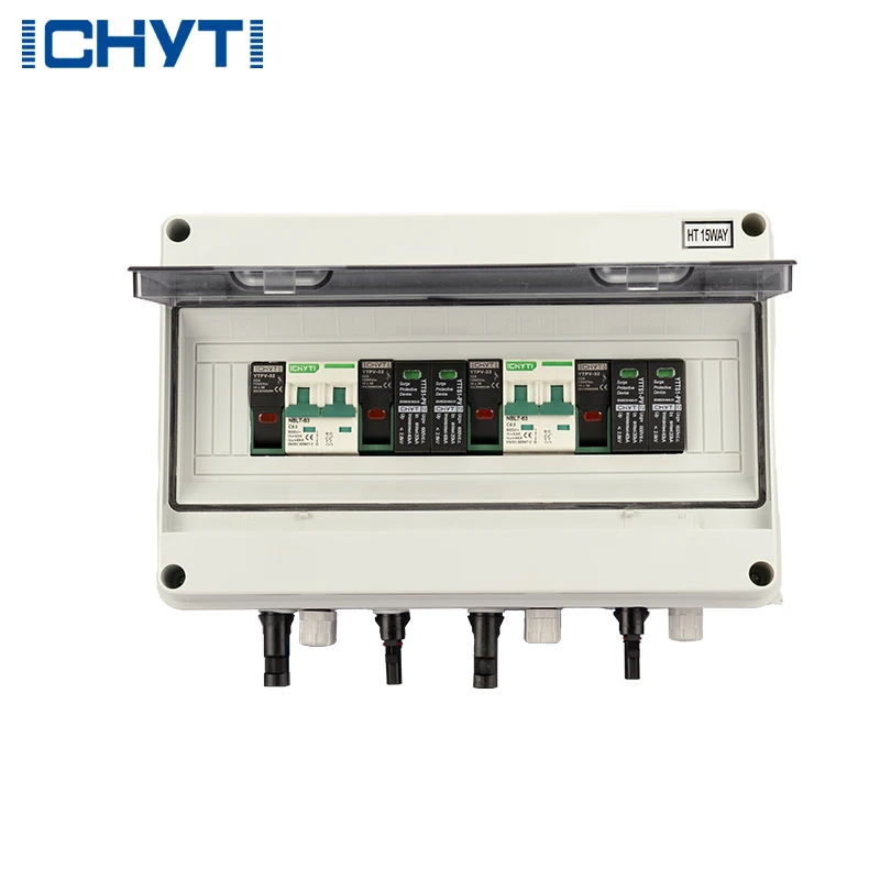 HT15way Waterproof Outdoor Surface Mounted 2-in-2-out 600V IP65 Solar PV Surge Lightning Protection DC Combiner Box