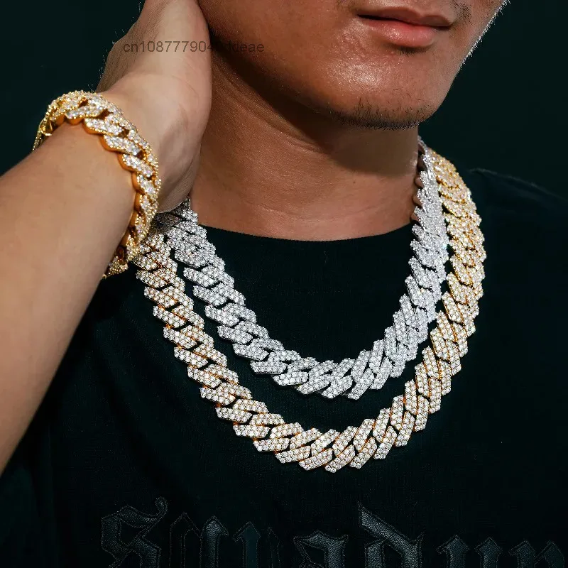 Cubana Luxury Fine Jewelry 20 mm 925 Sterling Silver Gold Plated Custom Moissanite Iced Out Miami Cuban Link Chain Necklace..