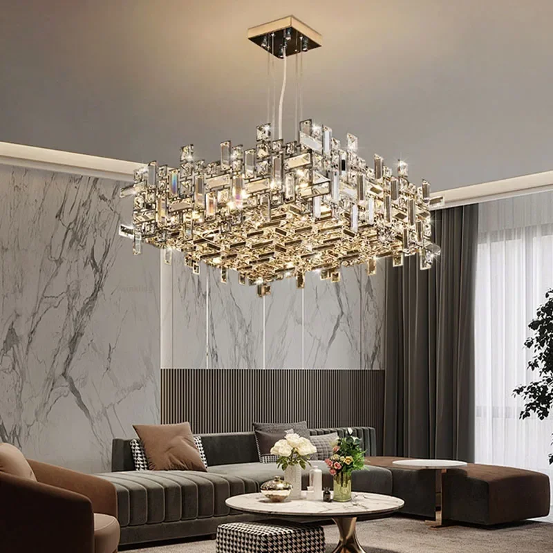 Luxury Clear Crystal Ceiling Chandelier Italy Design Modern LED Pendant Lights Living Room Villa Restaurant Decor Hanging Light