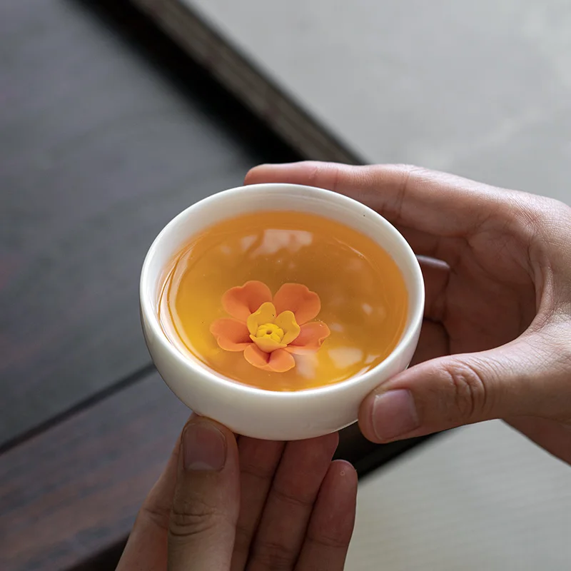 Sheep Fat Jade Porcelain Handmade Pinch Flower Cup White Porcelain Master Cup Girls Single Cup Ceramic Ladies Kung Fu Teacup
