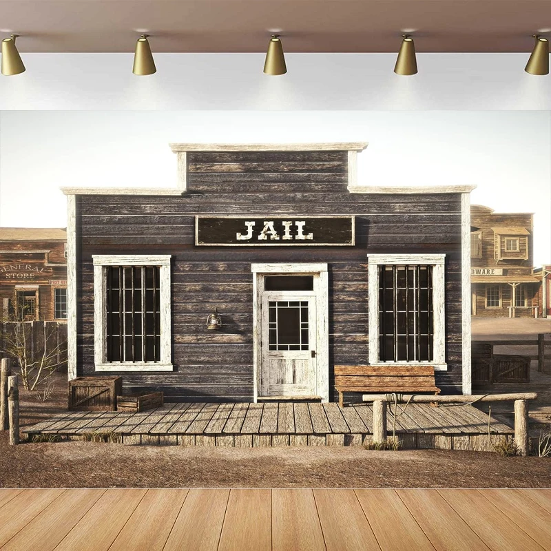 Town Jail Photography Backdrop For Rustic Western Town Wooden Prison Door Sheriff's Office Background Police Jail Party Decor