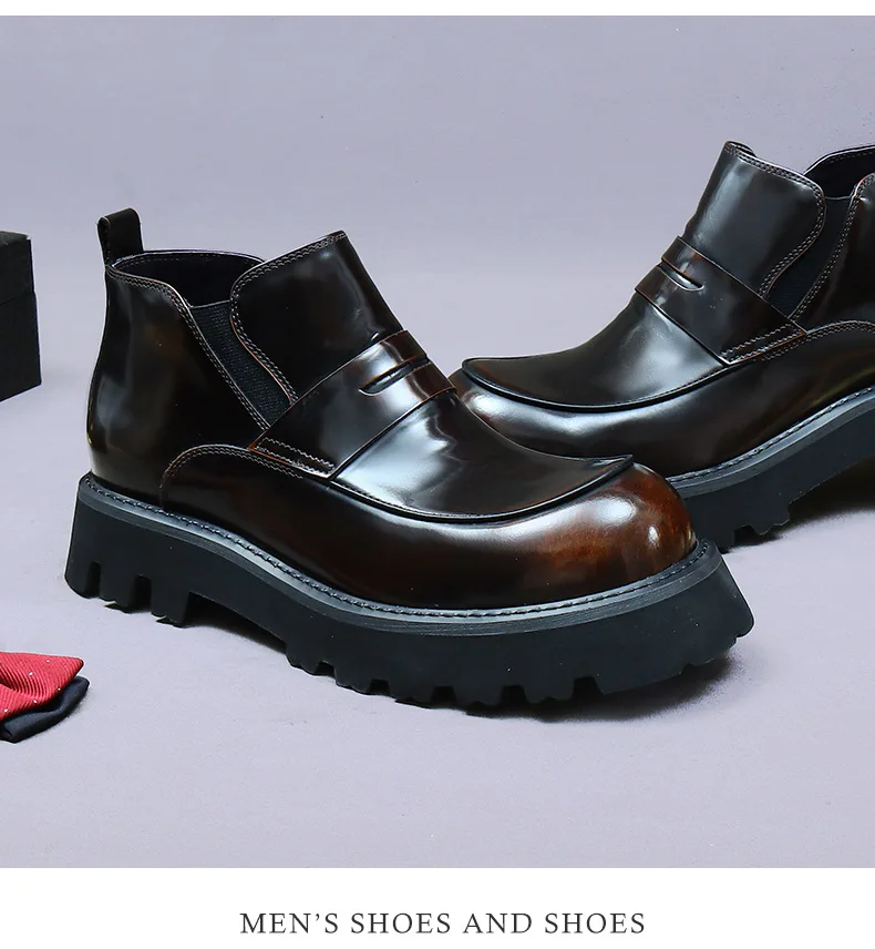 Men's Fleece Lined Chelsea Boots Genuine Leather Platform Winter Ankle Boots for Men Warm Office Daily Fashion Handmade Footwear
