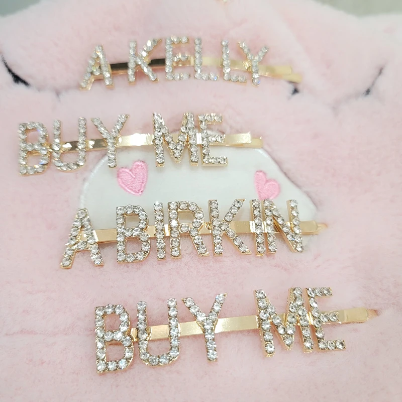 Crystal Word Hair clip Set BUY ME A BIRKIN BUY ME A KELLY INS HOT FASHION JEWELRY BIRTHDAY GIFT