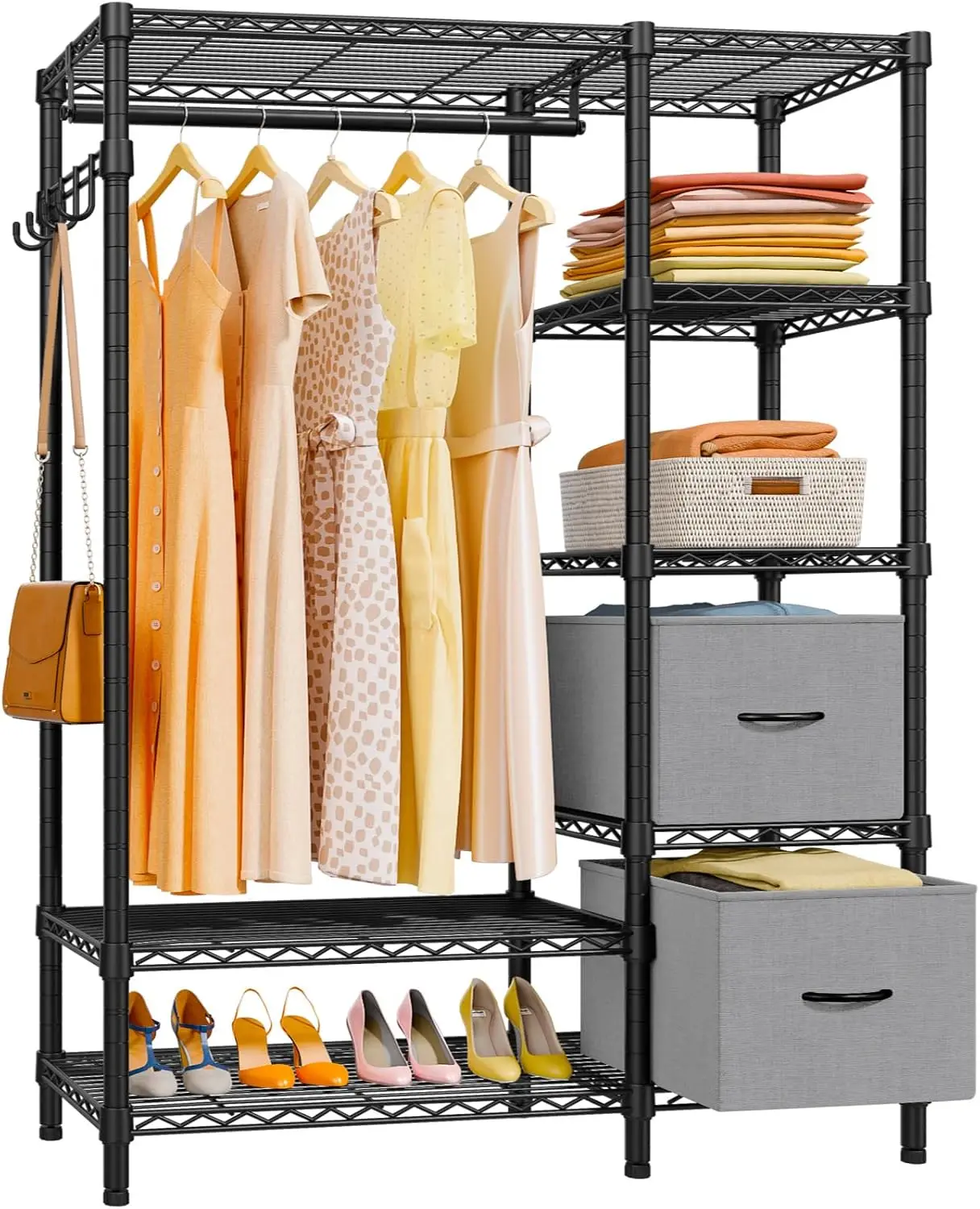 

V7 Heavy Duty Clothes Rack with Shelves Garment Rack with Drawers, Portable Clothing Storage Rack for Hanging Clothes Free