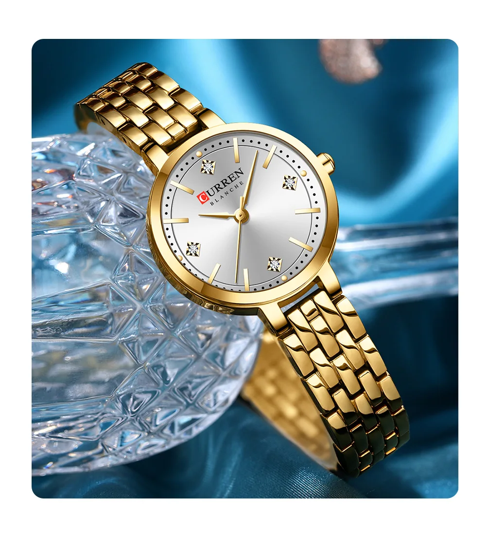 CURREN Damen Minimalistische Dünne Armbanduhr mit Funkelnden Strasssteinen, Luxuriöse Quarzuhr als Geschenk für Sie – Detail 13