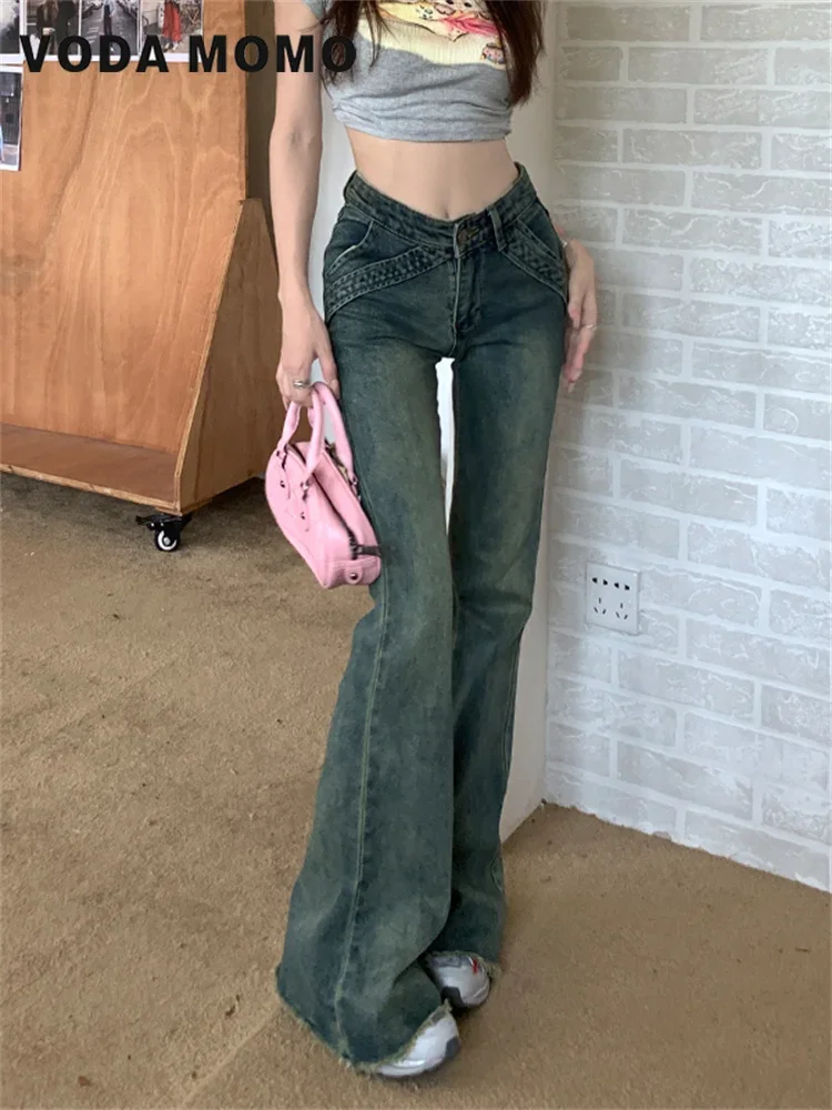 

Y2k Clothes Denim Trousers Vintage Washed Retro Mopping Korean Fashion Street New Flare Jeans Women Skinny High Waist Aesthetic