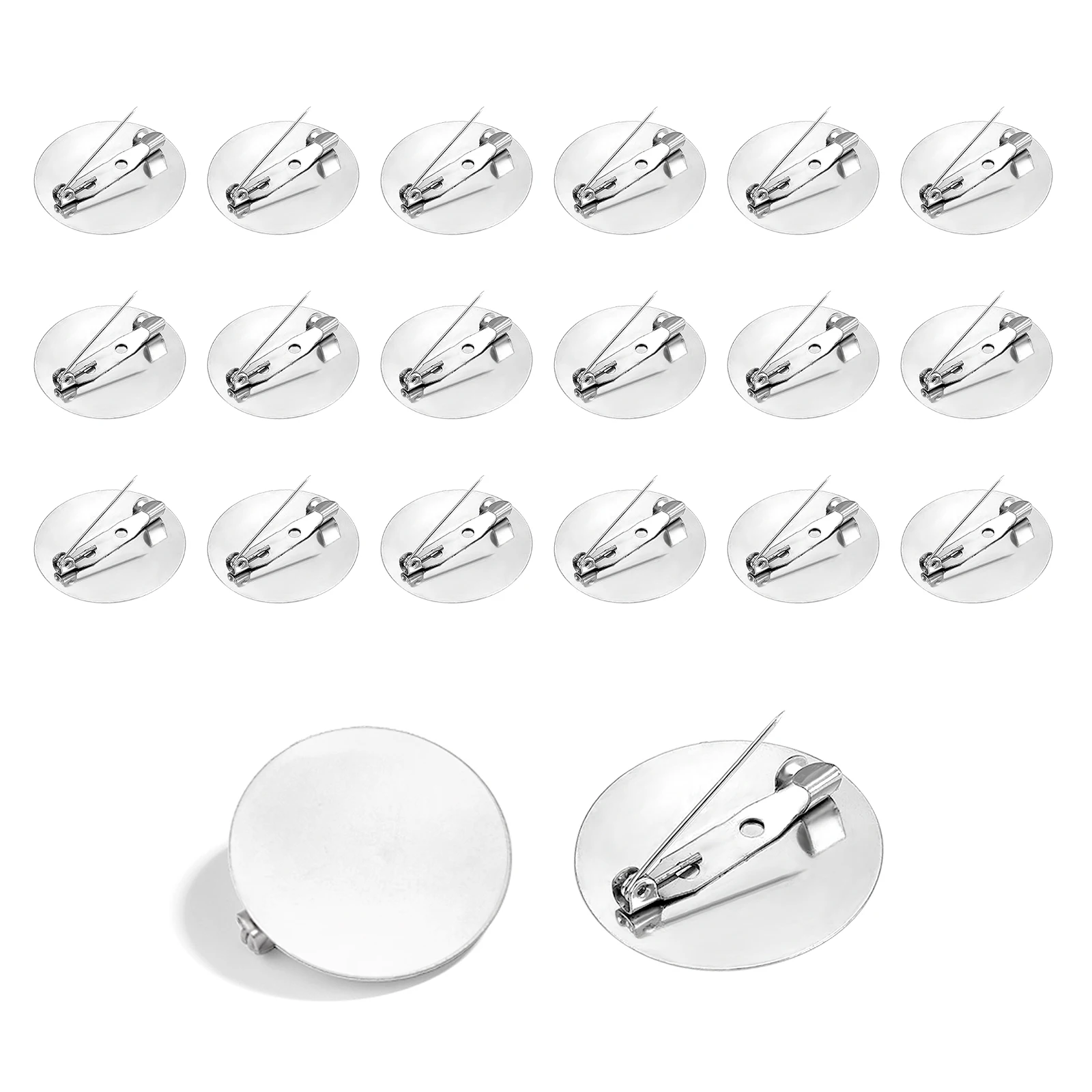 20 sztuk/partia 15/20/25/30mm płaska broszka podstawa okrągła pusta taca ustawienia ustawienia DIY broszka akcesoria do produkcji biżuterii hurtowej