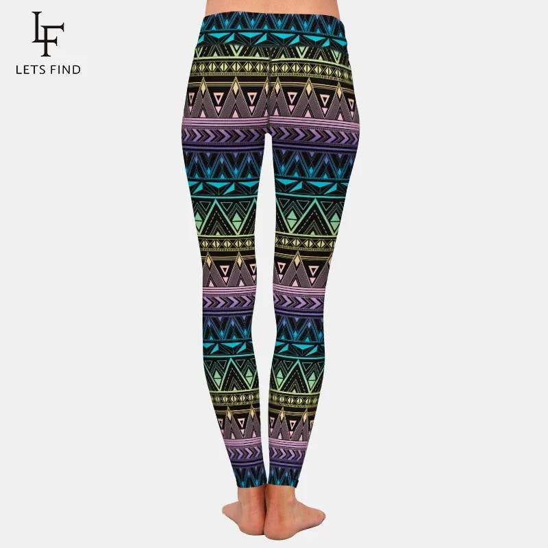 LETSFIND Fashion Women Pants Aztec Printing Punk Style Capri Legging High Waist  Stretchy Trousers Leggings