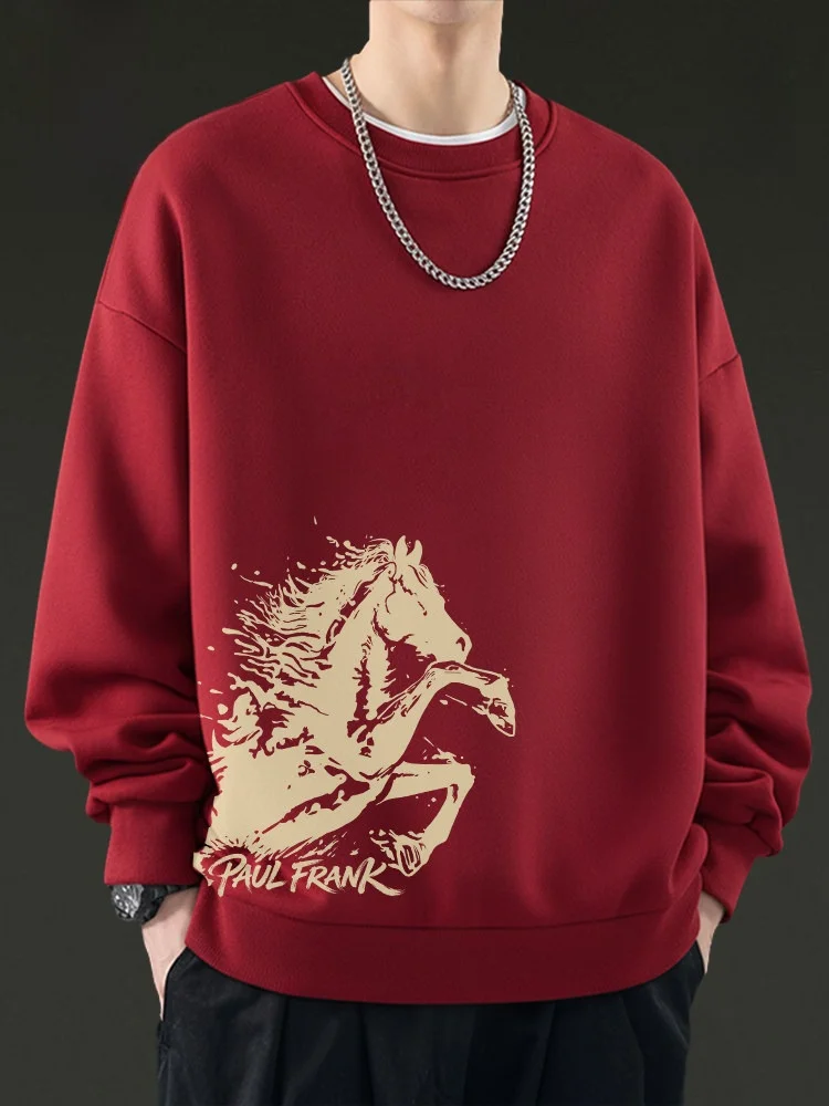 

Monkey Design Printed Fce Lined Hoodie Men's 2026 Year of the Luy Year Thiened Cotton Polyester Casua...