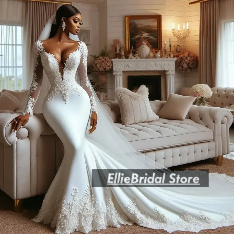 

Sexy V Neck Wedding Dresses Luxury 2025 Lace Applique Mermaid Bridal Gowns African Aso Ebi vestidos de novias Customized