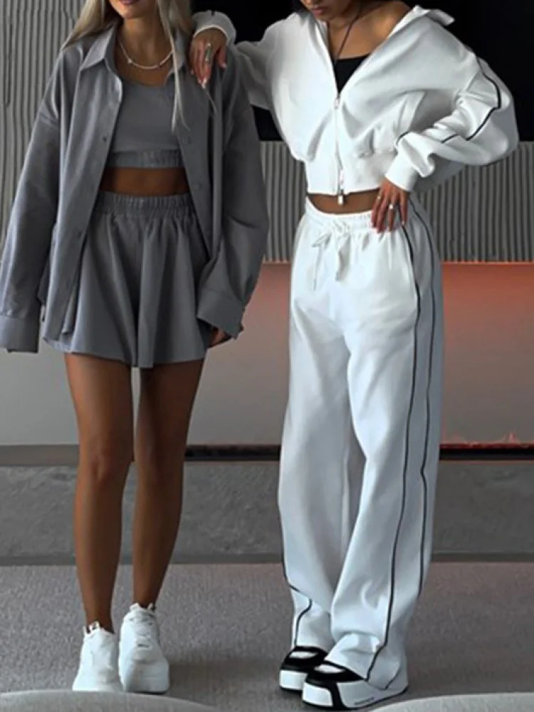 

Fashionable Casual Two-Piece Set Women's Zipper Open Cardigan Jacket Sports Long Pants Ensemble Polyester Long Sleeve