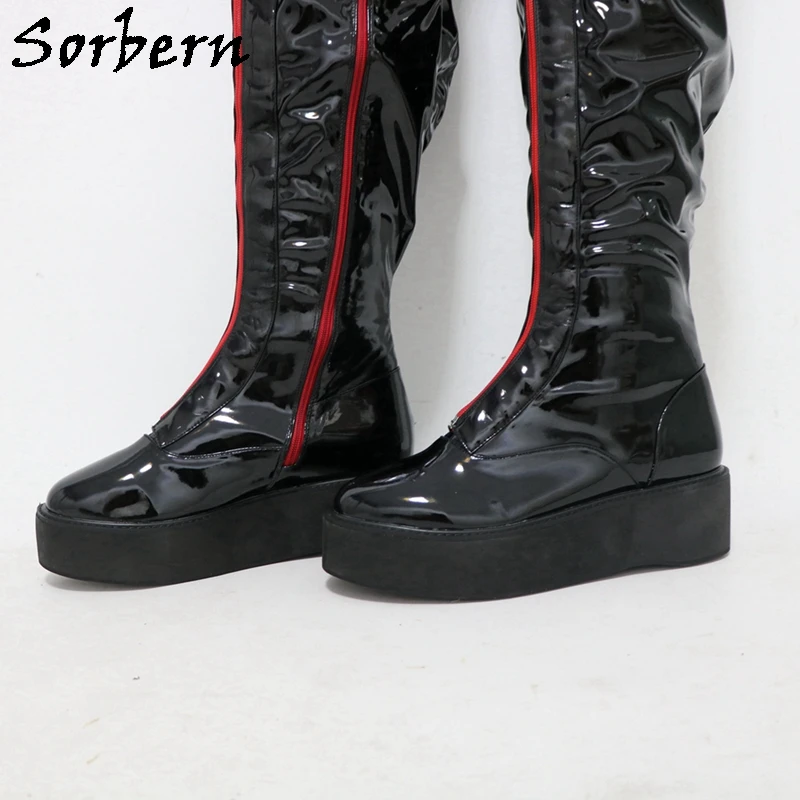 Sorbern Custom 82Cm Boots Women Unisex Style Round Toe Flatform Wedge Lockable Zipper Covered Lace Up Drag Queen Shoes