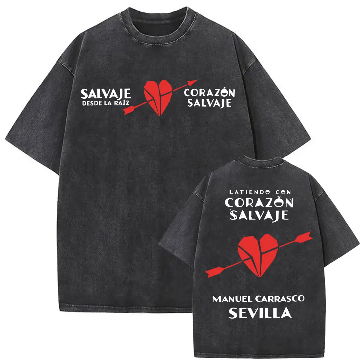 Camiseta Vintage Lavada de Manuel Carrasco Sevilla Corazon Salvaje, Ropa para Hombre, Camisetas Góticas Harajuku, Camiseta Casual Cómoda y Holgada