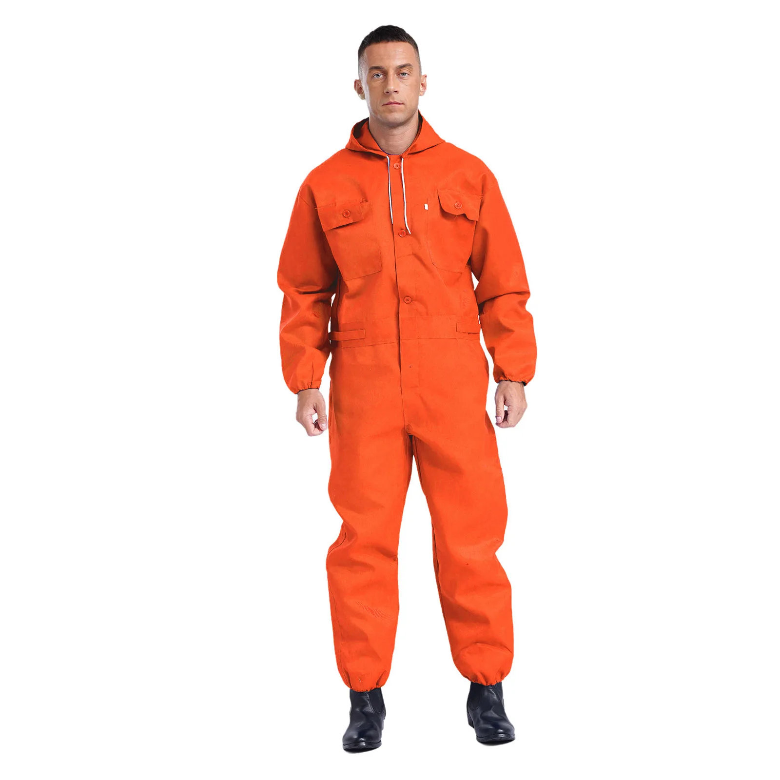 

Mens Safety Overalls Coverall Jumpsuit Workwear Long Sleeve Hooded Overalls Jumpsuit Work Wear Front Zipper Buttons with Pockets