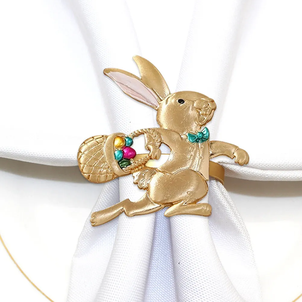 

6Pcs Rabbit Shape Bunny Napkin Rings Easter Alloy Table Napkin Buckles Dining Decoration Party Supplies Easter Table Adornments