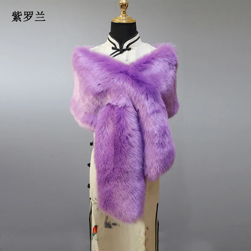 32 Colors 160*22cm Women Luxury Warm Faux Fox Fur Shawl Winter Ladies Plush Scarf Wraps Cloak Coat Wedding Long Cape Scarves