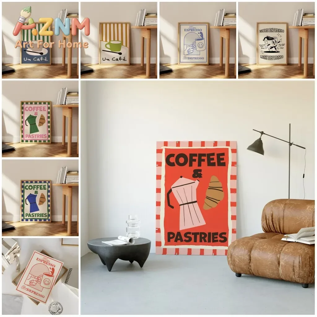 Coffee Poster Un Cafe Foodie Drawing More Espresso Less Depresso Print Trendy Canvas Wall Art Kitchen Home Decor