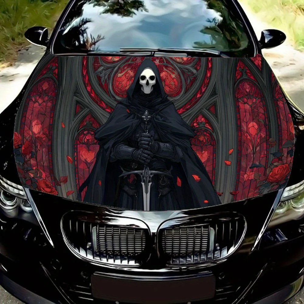 

Roses & Blades Interpret Gothic Aesthetics Car Vinyl Wrap, PVC Waterproof Car Hood Sticker, Self-Adhesive Scratch-Resistant Stic