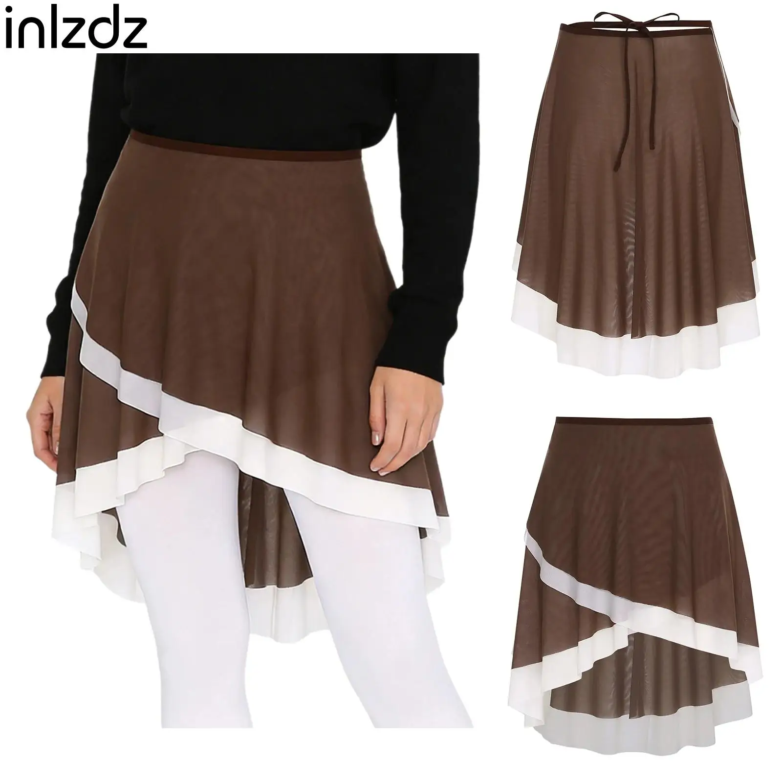 

Womens Ballet Dancewear Classical Dance Skirt Sheer Mesh One Piece Tying Wrap Skirt for Figure Skating Gymnastics Performance