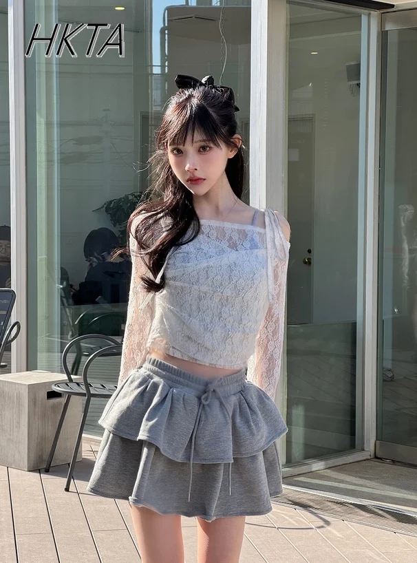 Estilo japonés Retro con cordones ahuecados camisa de manga larga Tops mujeres Mine novedad de verano dulce cintura delgada chica caliente camiseta negra