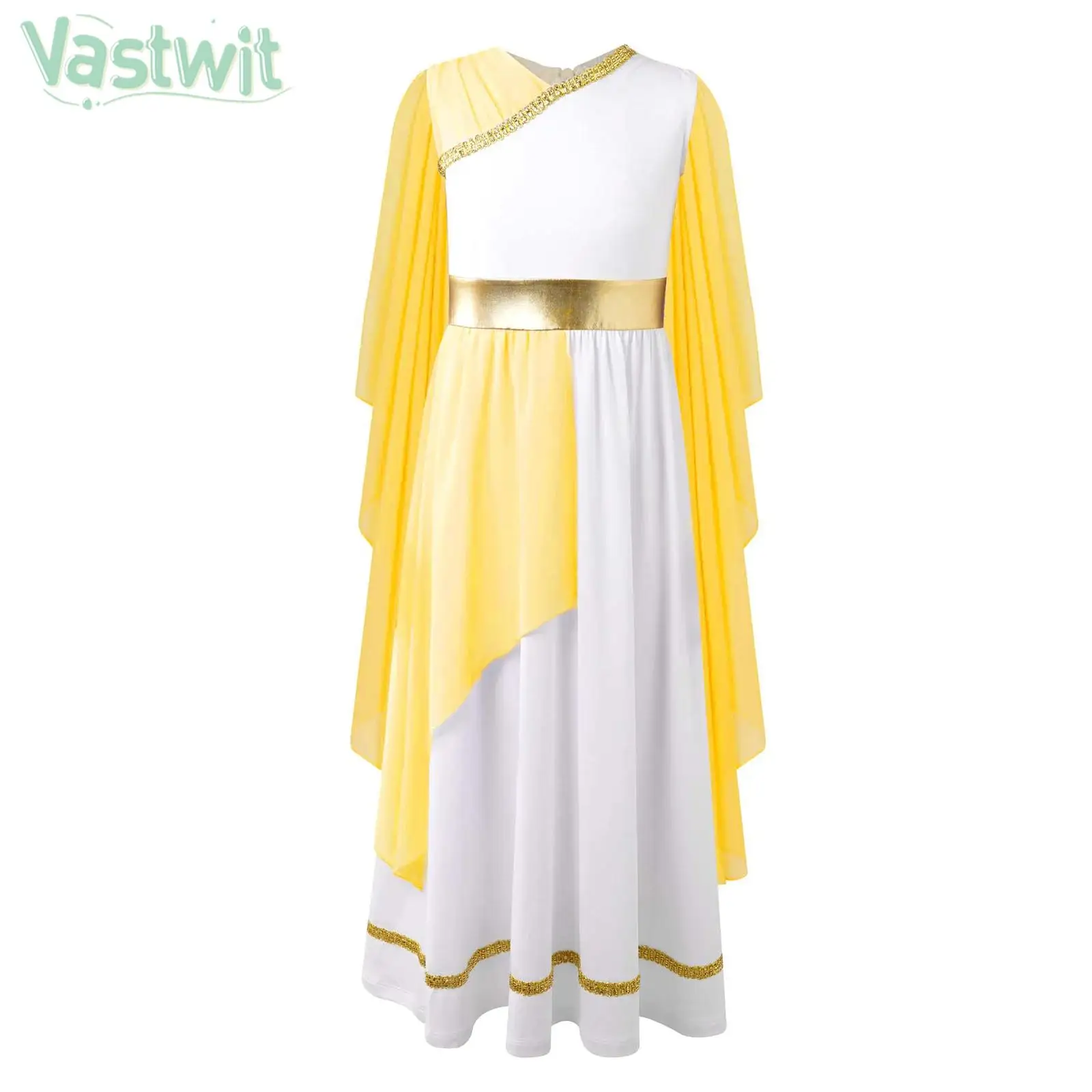 

6-16Y Girls Halloween Ancient Greek Roman Athena Goddesses Queen Cosplay Costume Sleeveless Toga Church Choir Worship Dress Gown