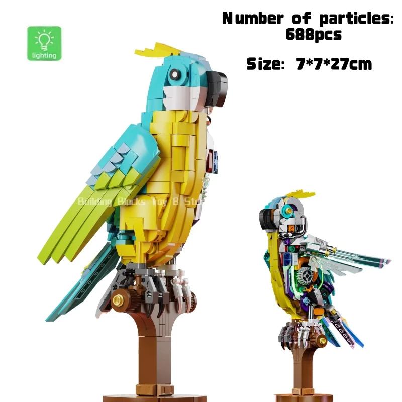 688pcs 기술적 기계식 앵무새 블록 모델 세트 동물 세계 MOC 조립 장난감 소년 어린이 크리스마스 선물
