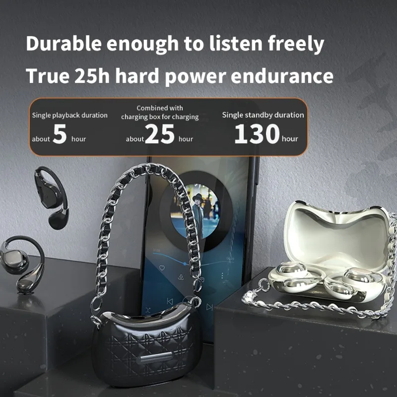 YX46 Little Pearl Bag Luxury Earphones Fashion Translation Handbag Style Earphones OWS Ear Hanging Wireless Bluetooth Earphone